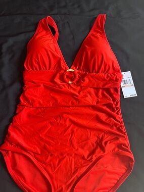 Michael Kors Red One-Piece Swimsuit with Gold Accent